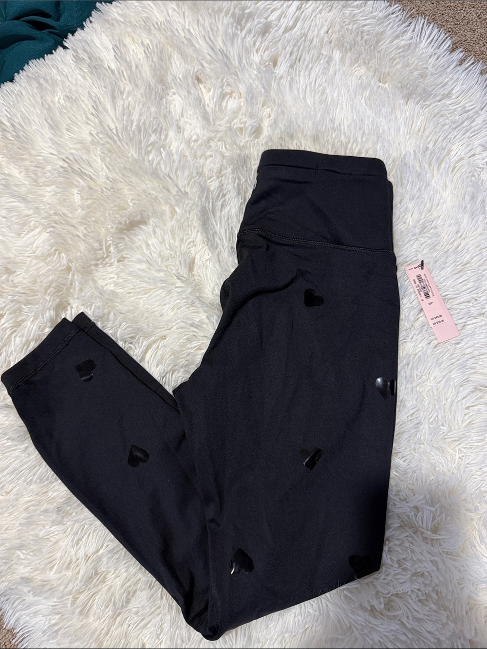 Victoria's Secret Black Leggings with Glossy Heart Accents